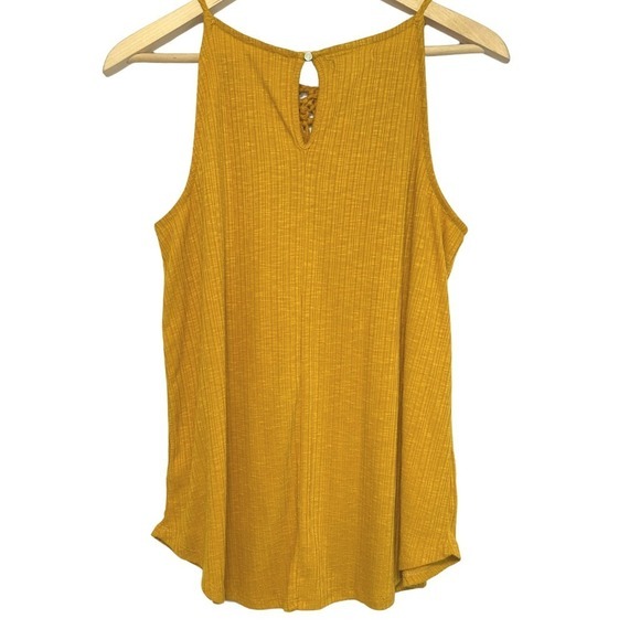 Mustard Yellow Boho Tank Top Crochet Macrame Neck Sleeveless Womens S Blouse - Picture 4 of 9